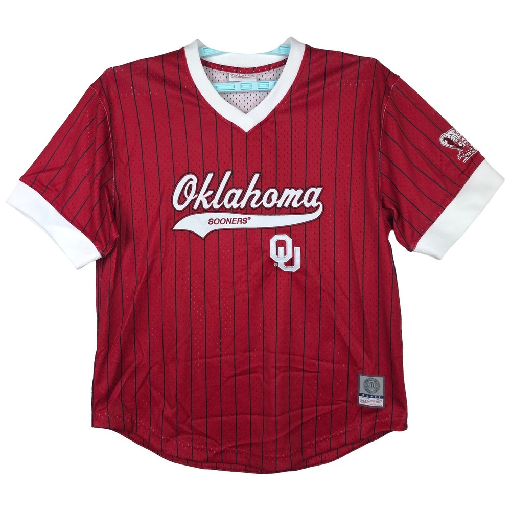 Oklahoma Sooners Mitchell & Ness NCAA Large Jersey Shirt Script Logo Maroon New